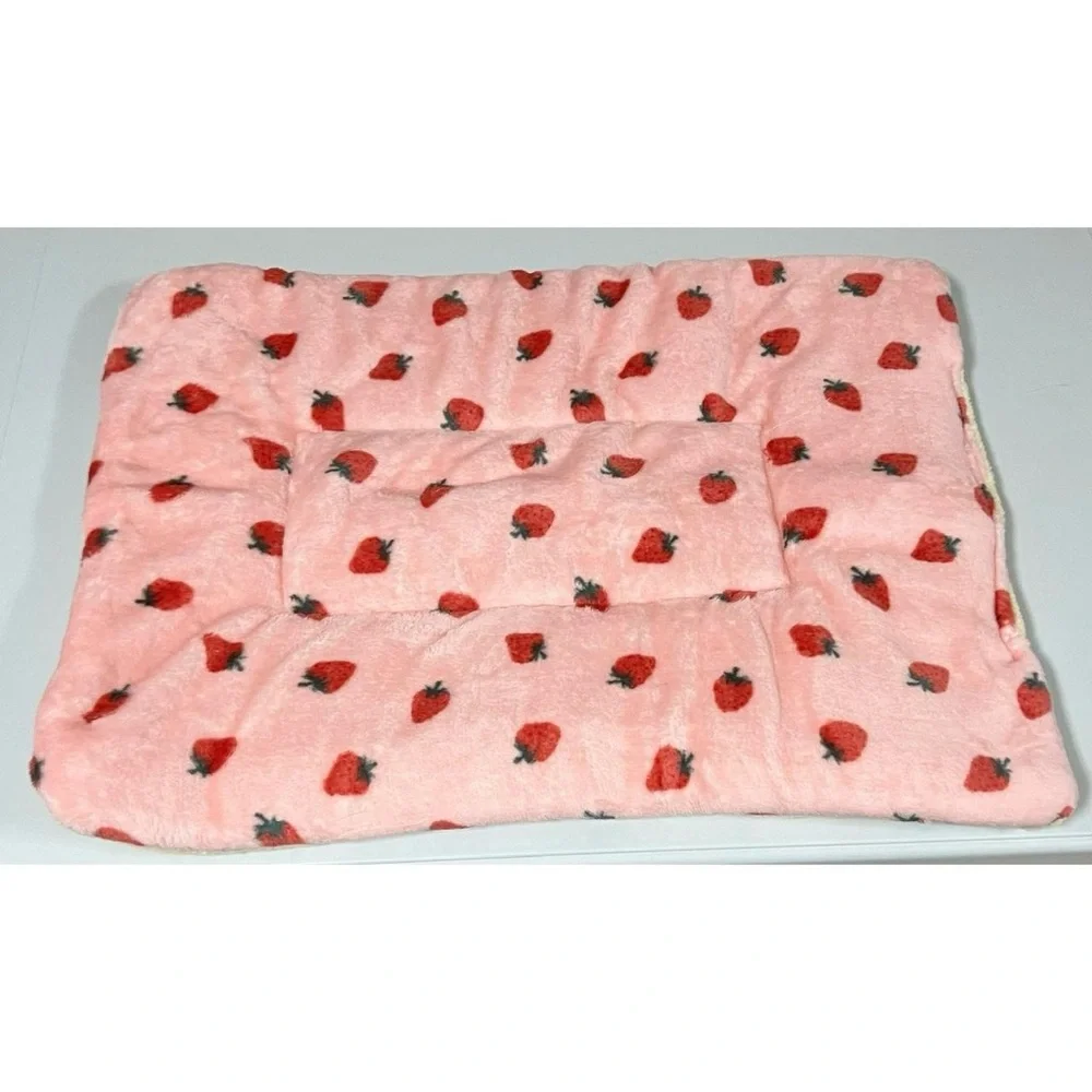 Pink Strawberry Strawberries Fuzzy Fur Furry Cat Dog Pet Bed Liner Cushion 🍓
